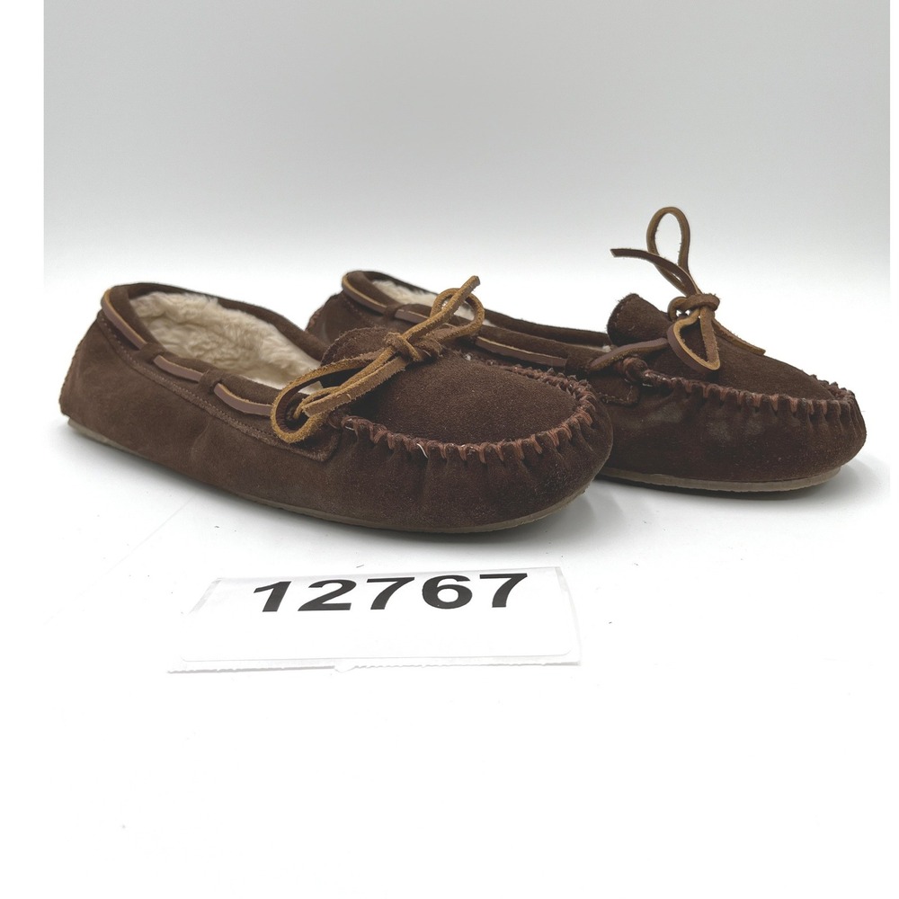 Minnetonka Cally 4012 Womens 9 Slipper Chocolate Suede Faux Fur Slip On Moccasin